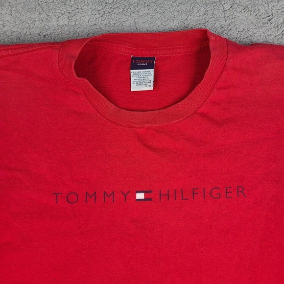 Tommy Jeans T-Shirt Mens‎ XL Red Hilfiger Spell Out Tee Short Sleeve - Picture 2 of 10